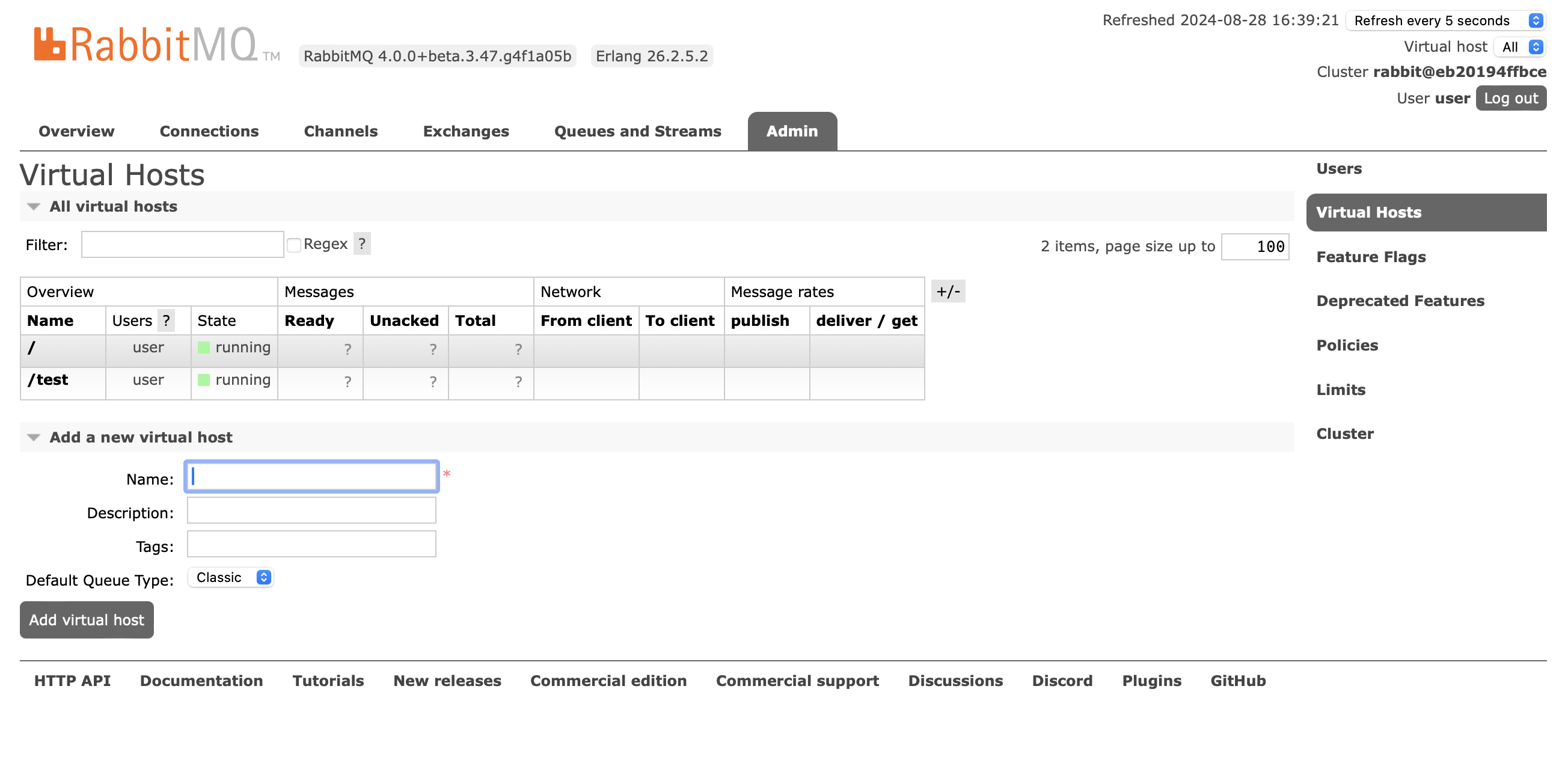 Rabbit MQ 添加 Virtual Host